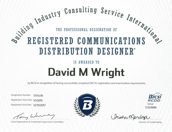 Registered Communications Distribution Designer (RCDD)